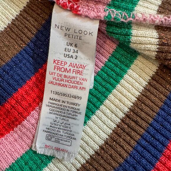 New Look Petite Metallic Rainbow Stripe Ribbed Knit Top Glitter Retro Y2K 6 - Picture 5 of 6